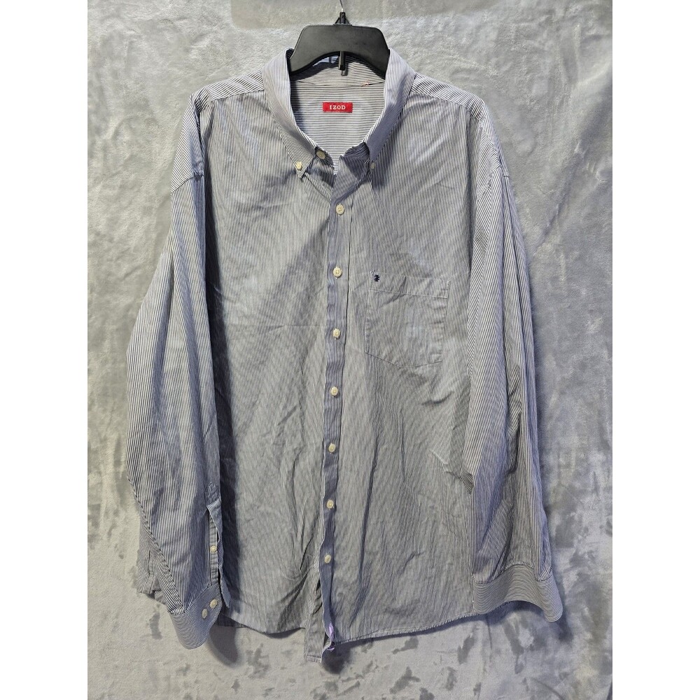 Izod Shirt Mens 3XLT Blue White Stripe Long Sleeve Button Collared Preppy